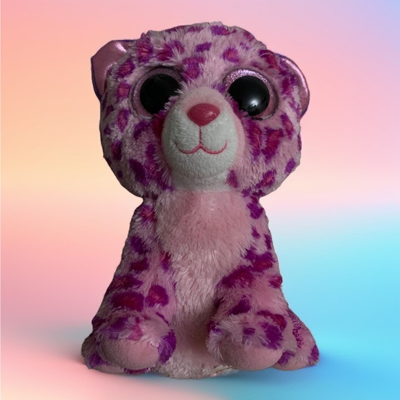 TY Beanie Boos Glamour The Leopard Pink & Purple 9” Beanie Plush Glitter Eyes. - Picture 7 of 11